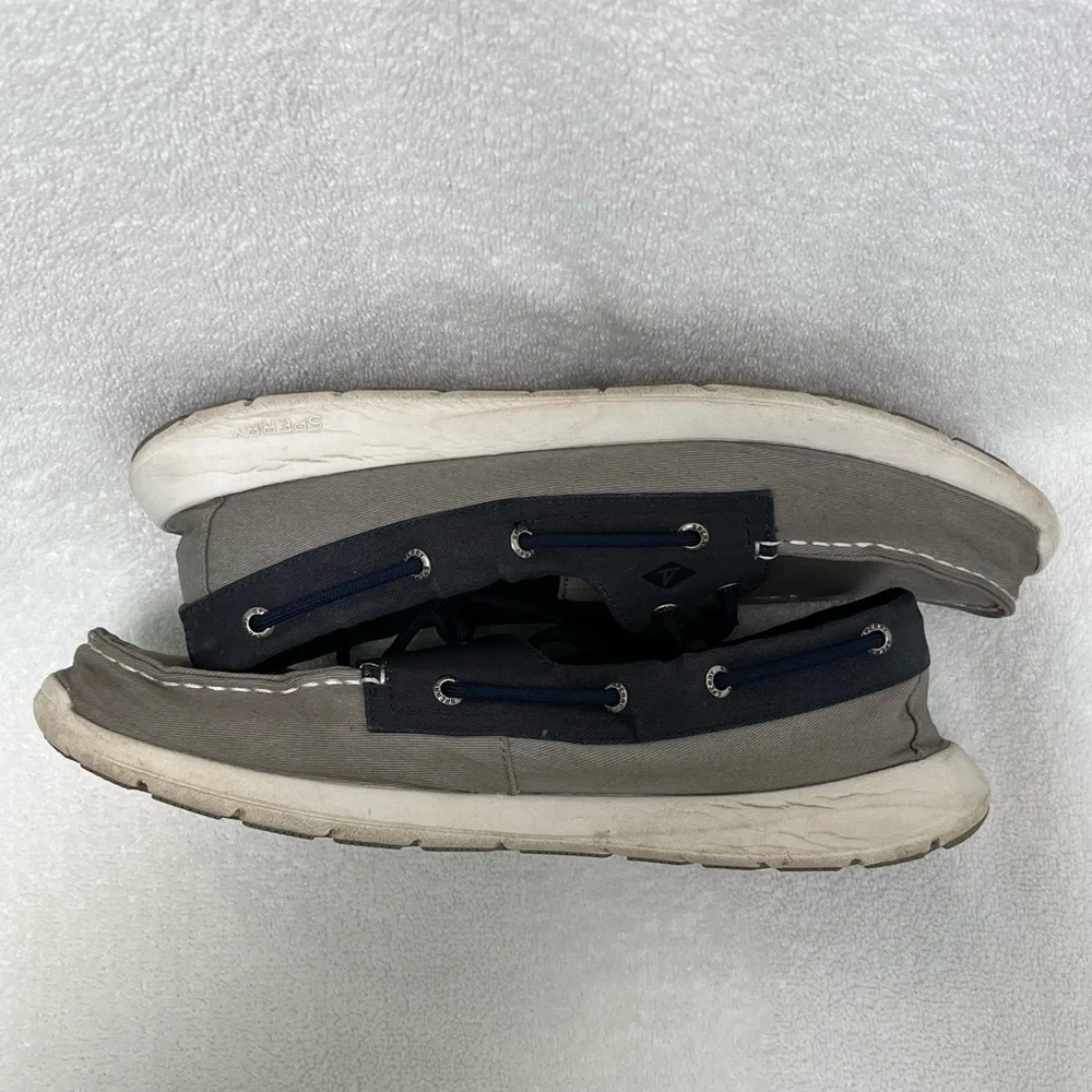 Mens Sperry 2 Eyelet Boat Shoe 11.5 Med Wid Canvas Gray/Blue/ White Memory Foam